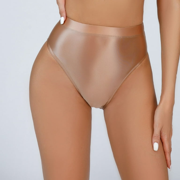 BUYISI Women Underwear Glossy Briefs Wet Look Knickers Solid Shiny Panties  Underpants, XXL Brown