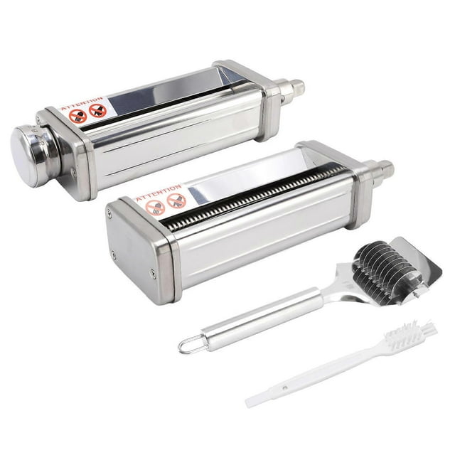 Accessoire à Pâtes 3-en-1 Gourmet Chef, Rouleau à Pâtes en Acier Inoxydable, Coupe-Spaghettis et Fettuccines pour Mélangeur sur Socle KitchenAid Compatible, Ajustable