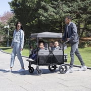 Jeep Wrangler Deluxe 4 Seater Stroller Wagon by Delta Children - Premium Quad Stroller Wagon for 4 Kids with Convertible Seats, Adjustable Push/Pull Handles, Removable Canopy & Flat Fold, Grey