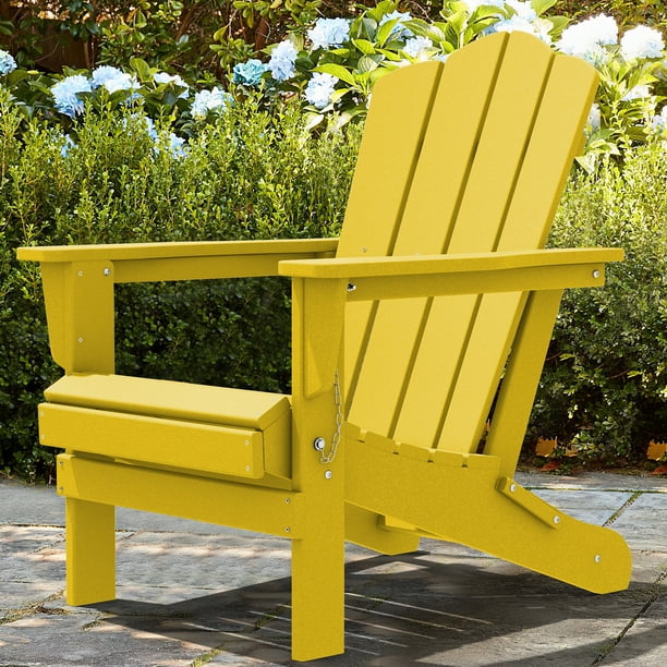 Outdoor Patio Folding HDPE Resin Adirondack Chair, Yellow