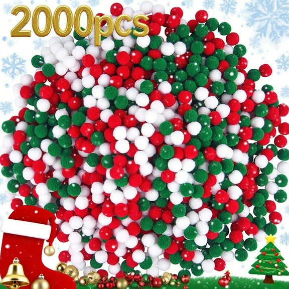 2000PCS Christmas Decorative Soft Balls, Red, Green, and White 1cm DIY Craft Ornaments, Holiday Tree & Wreath Decorations, Bulk Soft Decorative Balls for Christmas Crafts