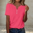thumbnail image 2 of Olyvenn Womens T Shirts V Neck Buttons Down Tops Casual Summer Tees Short Sleeve Loose Fit Fashion Solid Tops Blouses Hot Pink XXL, 2 of 5