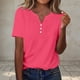 thumbnail image 2 of Tops para mujer,Blusa de manga corta con botones y estampado para mujer, estilo informal de lino, poliéster, cómoda para uso diario, sopatenor, 2 of 9