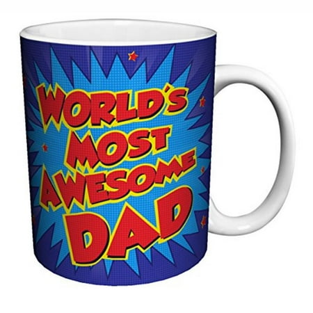 Cocoa Coffee Mug (World's Most Awesome Dad Comic Style Parental Humor Quote Decorative Ceramic Gift Coffee (Tea, Cocoa) 11 Oz.)