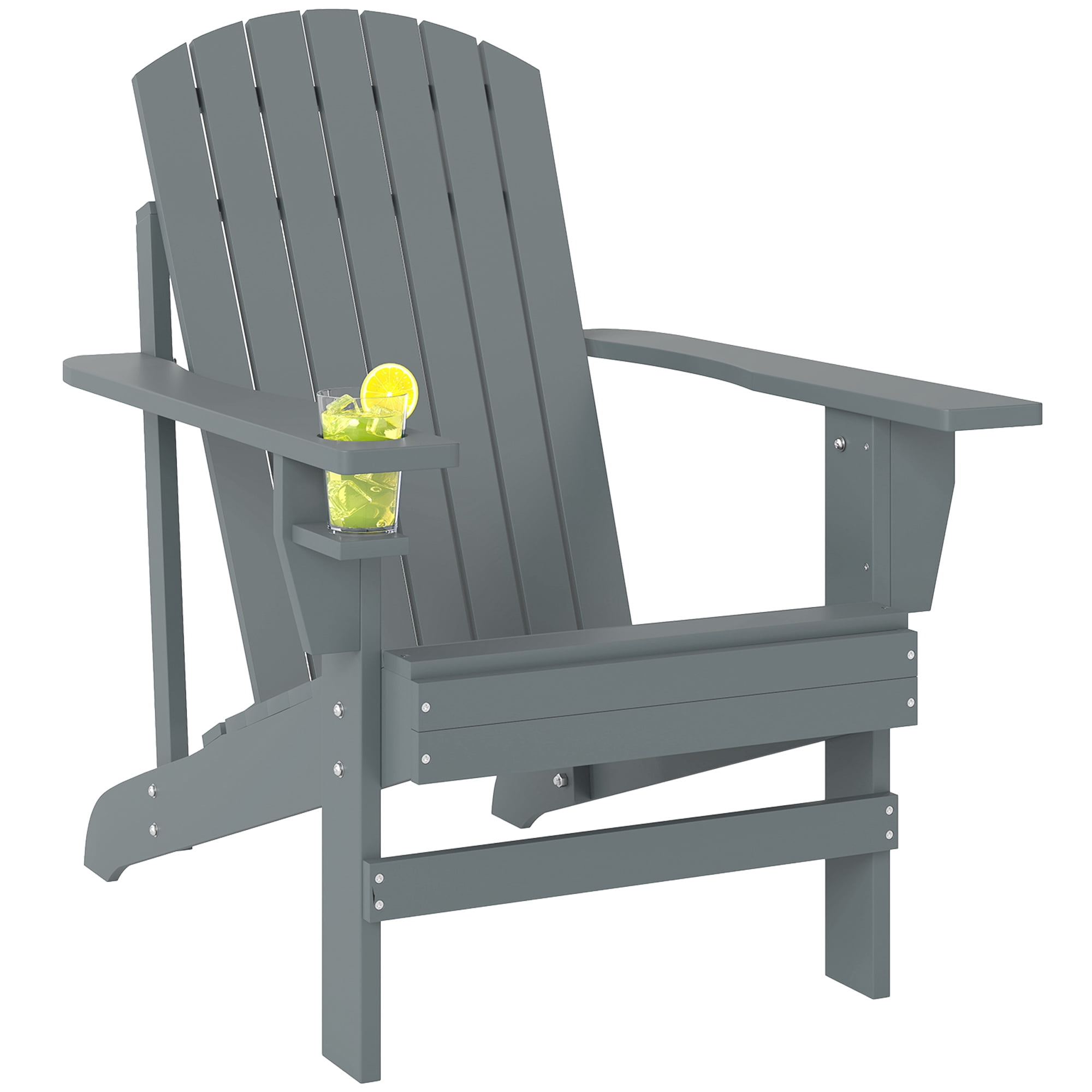 Outsunny Oversized Adirondack Chair, Outdoor Fire Pit and Porch Seating, Classic Log Lounge w/ Built-in Cupholder for Patio, Garden, Lawn, Dark Gray