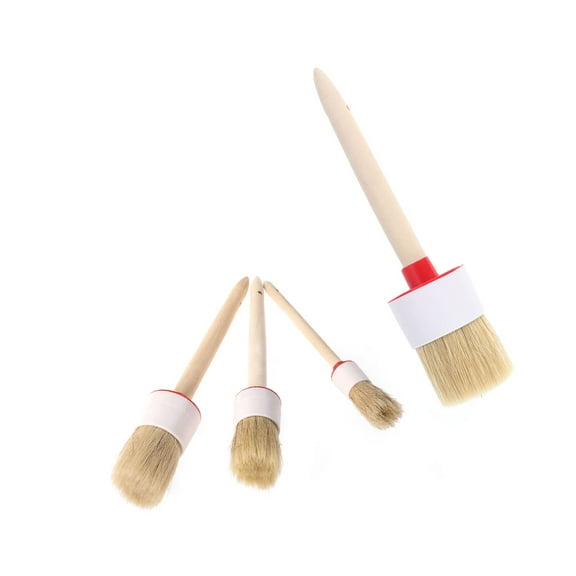 Melantax Pack of Round Head Wooden Handle Bristle Cleaning Brush Natural Boar Bristle Detail Brush for Car Wheels