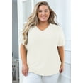 thumbnail image 4 of SHOWMALL Women Plus Size T Shirts Short Sleeve Tunic Side Slit Tops Summer V-Neck Blouse White 2X, 4 of 7