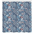 thumbnail image 2 of Jacobean Shower Curtain, Spring Themed Floral Damask with Petals Oriental Motif on Stripes, Fabric Bathroom Set with Hooks, 69W X 84L Inches Extra Long, Slate Blue and Multicolor, by Ambesonne, 2 of 2