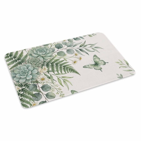 Succulents Eucalyptus Doormat Floral Ferns Leaf Green Butterfly Non Slip Low Profile Rubber Door Mat Washable Absorbent Indoor Front Door Mat Entryway Rug Entrance Carpet 20x31.5 Inch