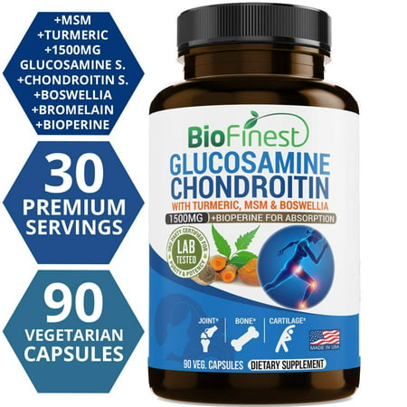 Biofinest Glucosamine Chondroitin Supplement - with Natural Turmeric MSM Boswellia For Man & Woman - Anti-Inflammatory & Antioxidant Pills - For Joint Pain, Back, Knees, Hands (90 Vegetarian
