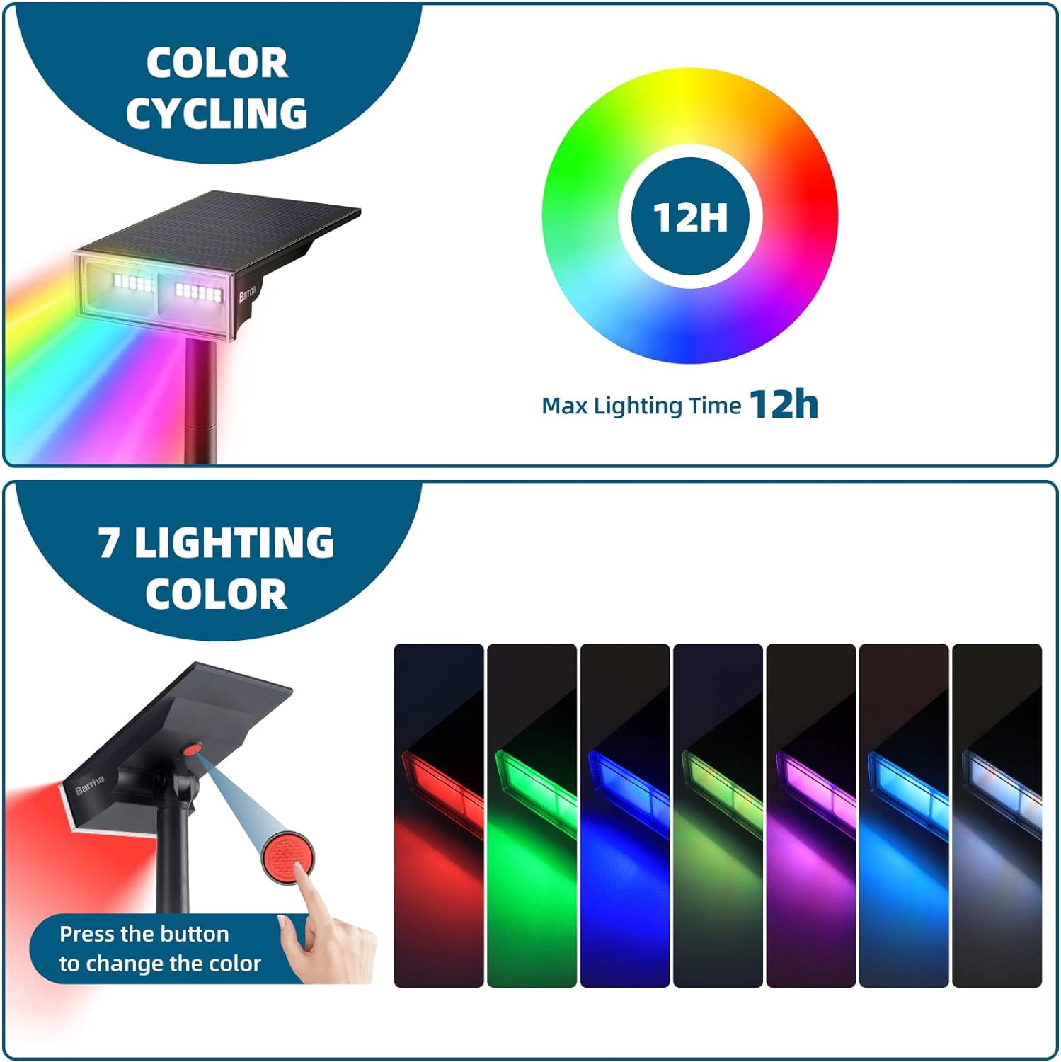 Barrina Solar Spot Lights Outdoor, 24 LEDs RGB Color Changing Solar Landscape Lighting, IP65 Waterproof, Auto On Off Solar Powered Outdoor Light for Yard Garden Lawn Patio Pathway, 6 Pack