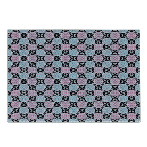 Pink Mandala Cutting Board, Contemporary Style Eastern Universe Geometric Design Illustration, Decorative Tempered Glass Cutting and Serving Board, in 3 Sizes, by Ambesonne