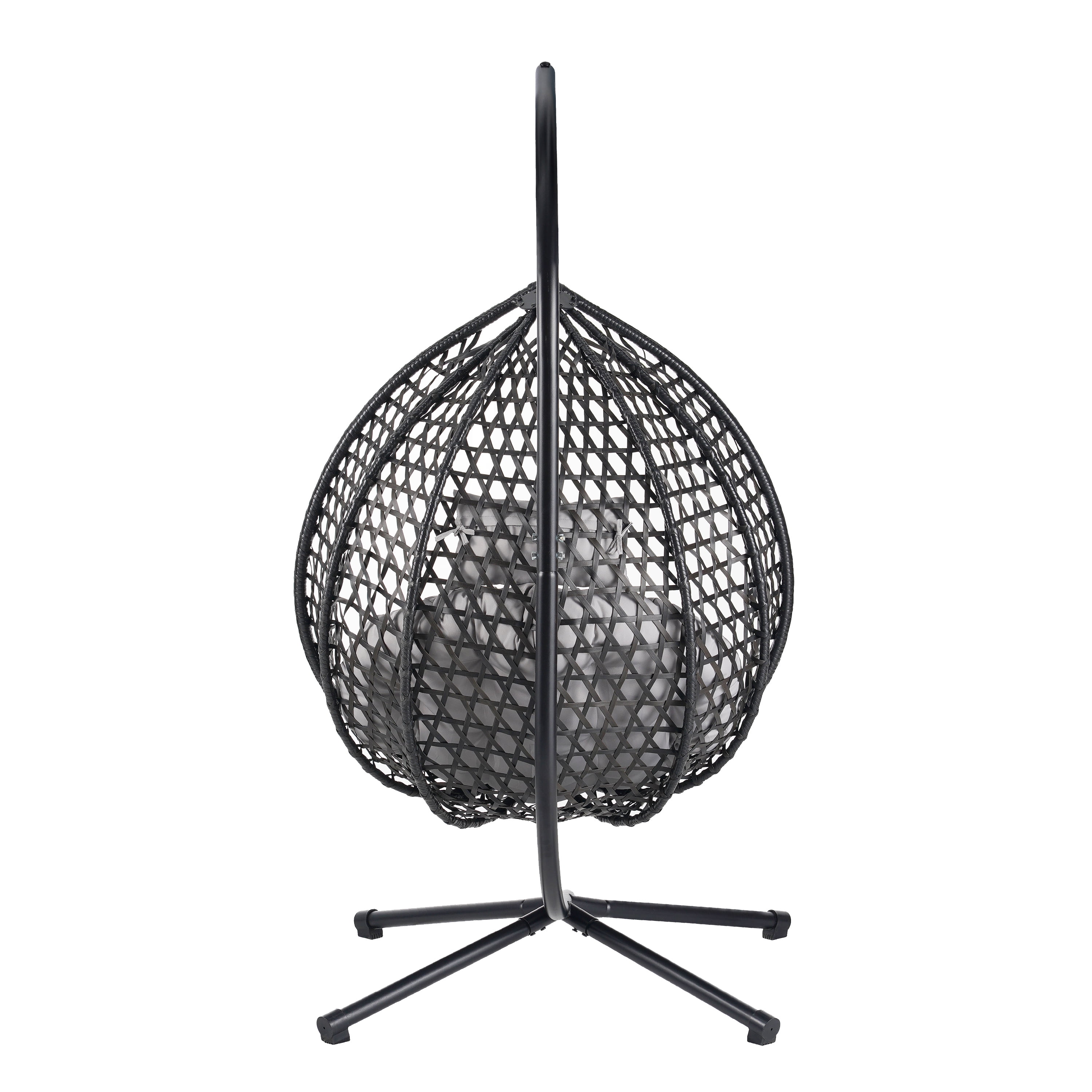 Woven Hanging Egg Chair With Stand, Sturdy Outdoor Swing Chair for Balcony Bedroom, Dark Brown