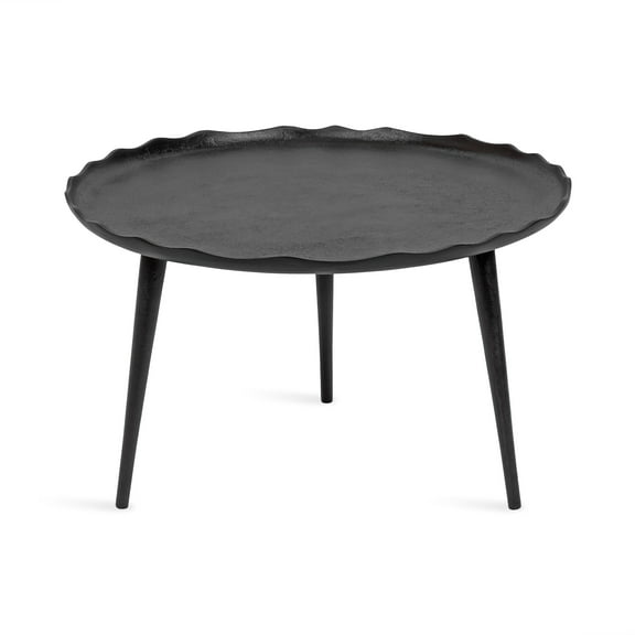 Kate and Laurel Alessia Modern Round Metal Coffee Table, 26 x 26 x 16, Black, Sand Cast Aluminum Coffee Table with Raised Deckled Edge for Storage and Display