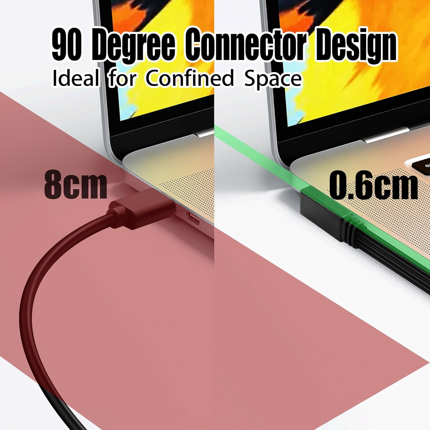 JJEAN-90 Degree USB Splitter Cable,USB 2.0 A Male to Double Female Adapter Y-Flat Data Extension Cable Dual USB Power Hub for Charging/Data Transfer（0.5M/1.6FT） (Right Angle)