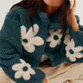 thumbnail image 4 of Womens Floral Print Fleece Jackets Winter Zipper Cropped Coat Casual Long Sleeve Outwear with Pockets Blue S, 4 of 10