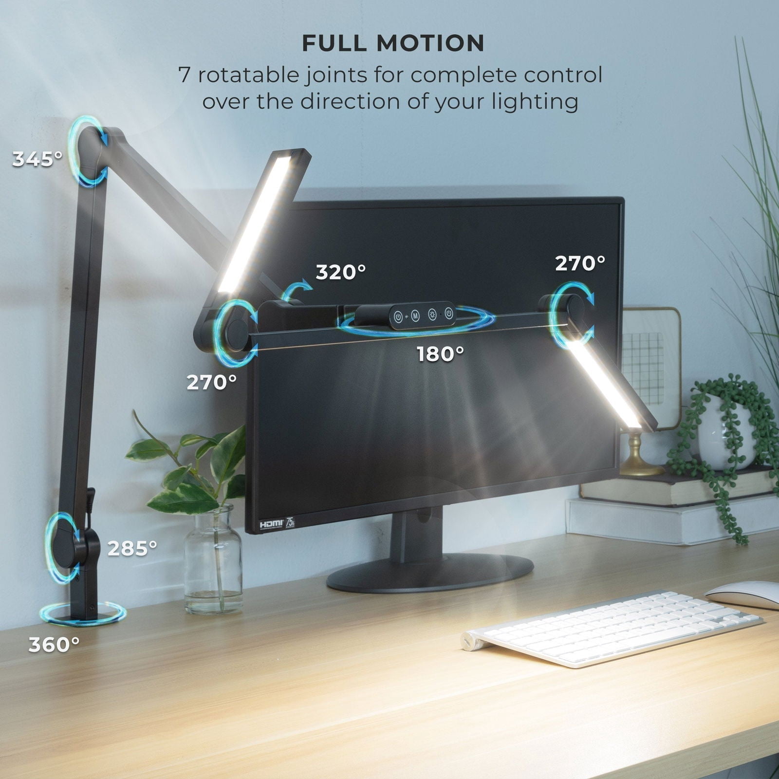 LED Desk Lamp with Swing Arm, Clamp-On, Dimmable, 5 Brightness Levels, 5 Color Temperatures, Touch Control, Eye-Caring, Adjustable for Home Office & Crafting