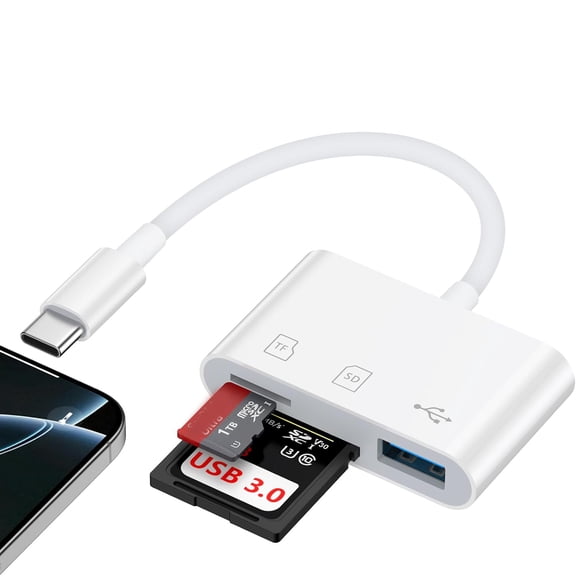 GJX Usb C Sd Card Reader Digital Camera Adapter for Iphone 17E/16E/17 Pro Max|3 in 1 Usb-C Memory Trail Card Adapter with Sd/Micro Sd Card Usb Port for Iphone 16 Pro Max/15