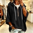 thumbnail image 4 of QIUOMBBP Women's Half Zip Hoodies Drawstring Loose Waffle Knit Pullover Sweater 3/4 Sleeves Oversized Hooded Sweatshirts Black L, 4 of 9