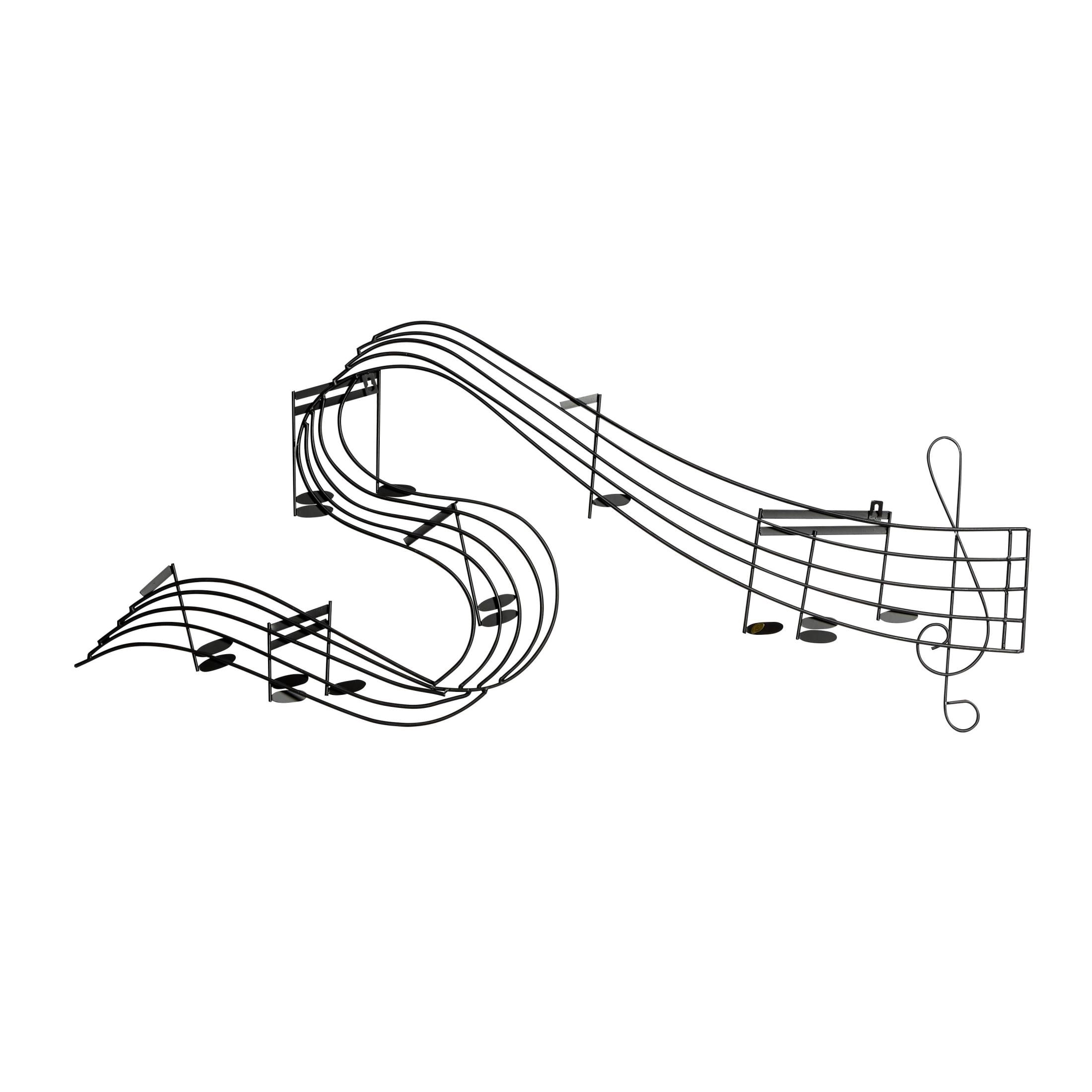 DecMode Traditional Black Metal Wall Décor, 49"W x 21"H Features Music Staff with G Clef and Musical Notes Design
