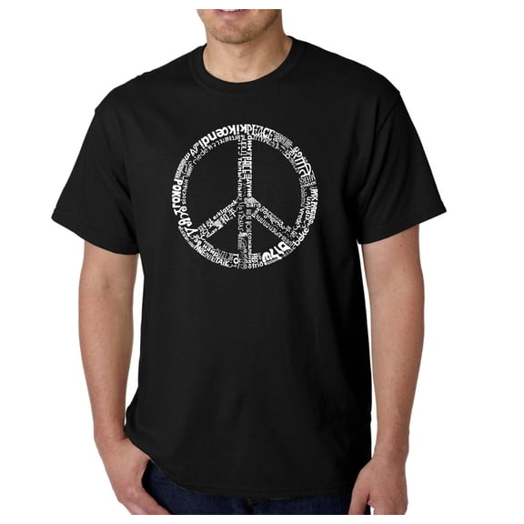 LA Pop Art Men's Word Art T-Shirt - THE WORD PEACE IN 77 LANGUAGES