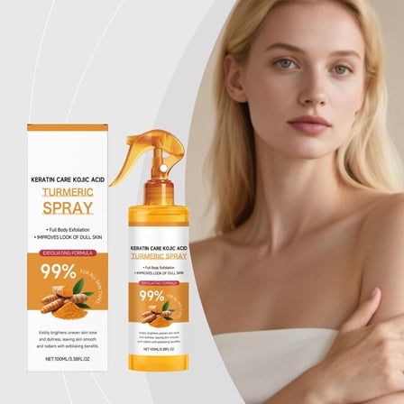 Turmeric Exfoliating Spray for Face & Body, No-Rub Gentle Chemical Exfoliator to Purify & Brighten Skin, Portable 100ml Spray with Fine Foam for Sensitive Skin, Improves Dullness & Roughness