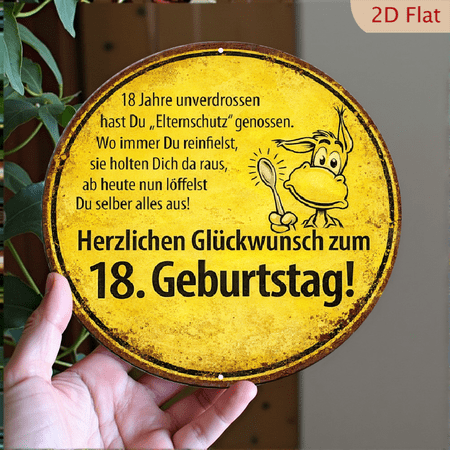 Vintage 18th Birthday Metal Wall Sign Funny Donkey Illustration Round Aluminum Plaque 8×8 Inch Retro Home Decor Gift