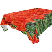 SKYSONIC 60"x120" Square Tablecloth with Blooming Tulip Bushes Prints, Anti-Wrinkle and Smooth Table Cloth for Kitchen/Home Party Decoration