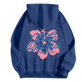 thumbnail image 4 of Tops for Women 2025 Clearance Winter Fall Loose Crewneck Long Sleeve Batwing Cold Shoulder Drawstring Floral Hoodie Cotton Top Hoodie(Navy,L), 4 of 6