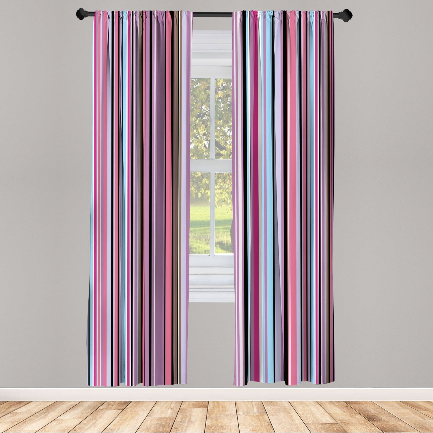 Abstract Window Curtains, Barcode Lines Like Stripes Vertical Pattern