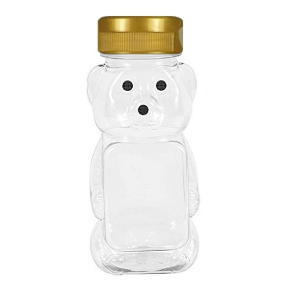 Clearview Container 12 Pack Honey bear with Flip Top Lid Plastic Squeeze Bear 8 oz Gold Caps