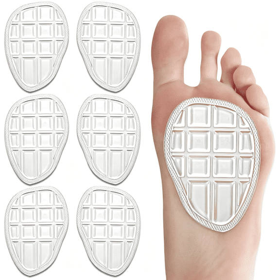 TELOLY Ball of Foot Cushions, Metatarsal Pads, Forefoot Pads, Anti Slip Shoe Inserts for Open Toe Shoe, Shoe Pads Heel Pads for Stop Feet from Sliding Forward- 3 Pairs (Clear)
