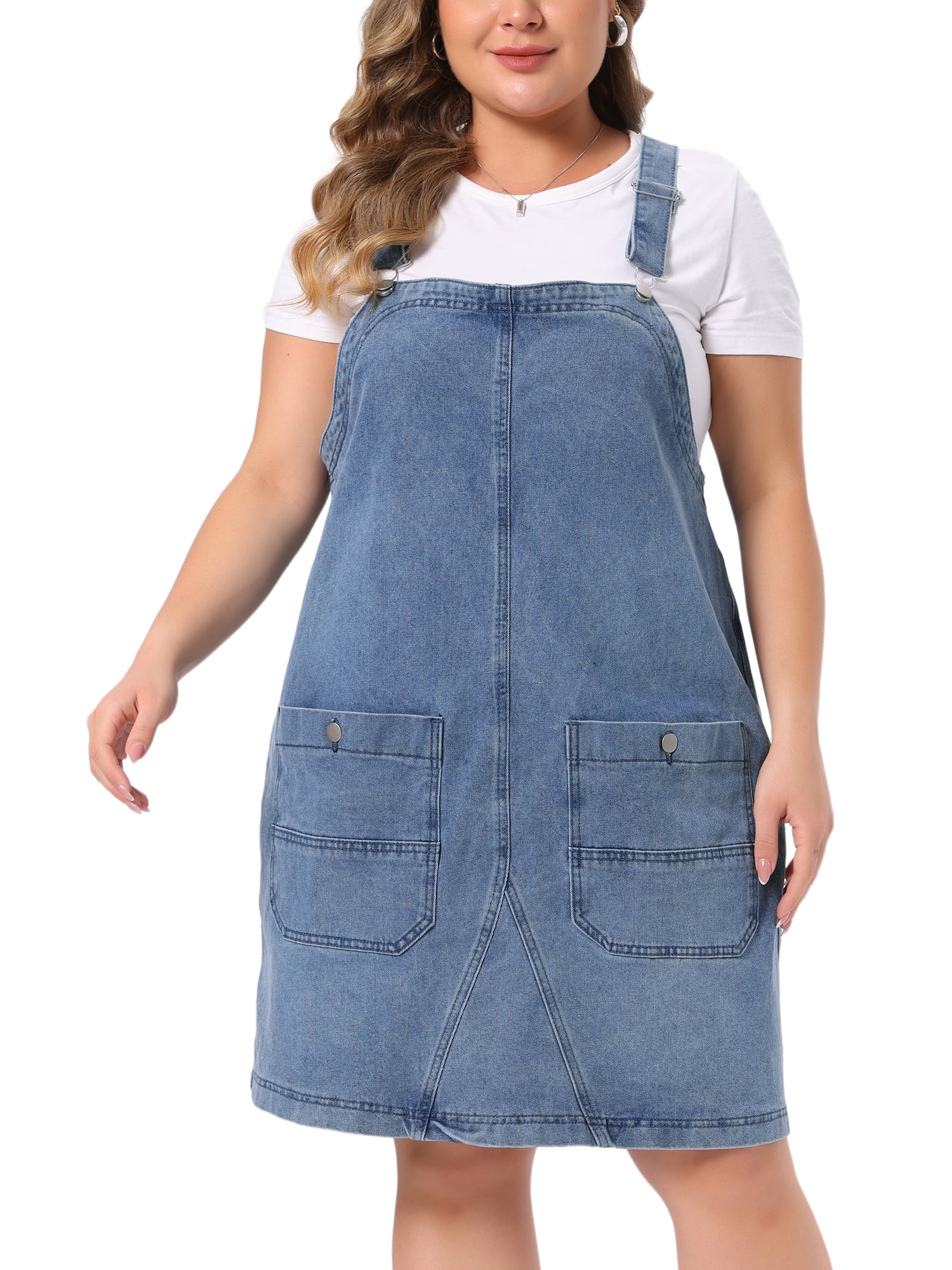 DARING DIVA Women's Plus Denim Overalls Adjustable Strap Dress 2X Gray Blue
