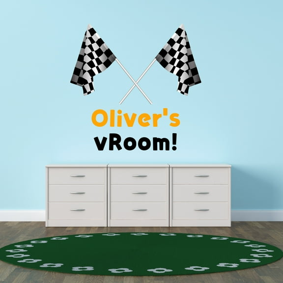 Sports Personalized Wall Decals for Boys Bedroom - Checkered Flags on White Background DIY & Creativity Custom Name Wall Sticker - Size: 10 In x 10 In