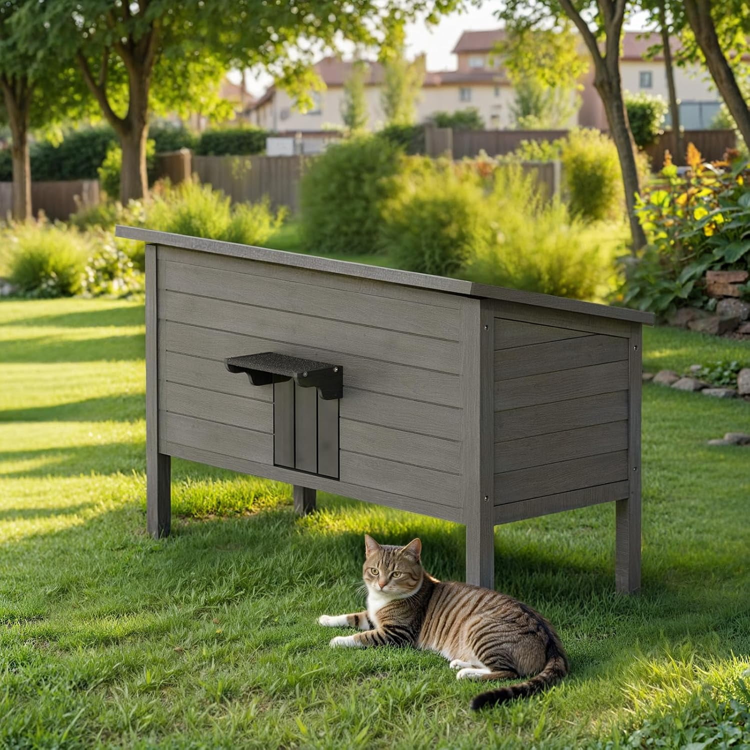 Outdoor Cat House for Multiple Feral Cat, Insulated All-Round Foam, Weatherproof, Wood Large Size 47.24" L*21.65" W*26.77" H PG01DHZ