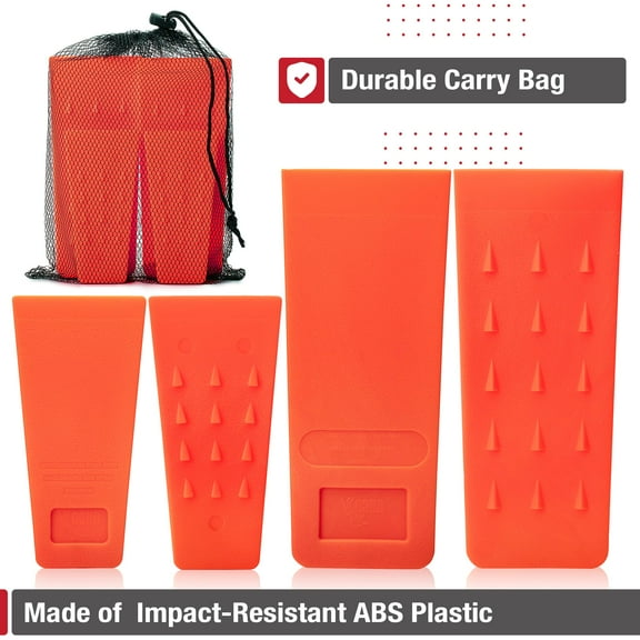 Tree Felling Wedges 4Pack with Spikes, 5.5 & 8 Inch Splitting Wedges for Logging, Chainsaw Tools, Arborist Equipment, Plastic Wedges with Storage Bag, Orange