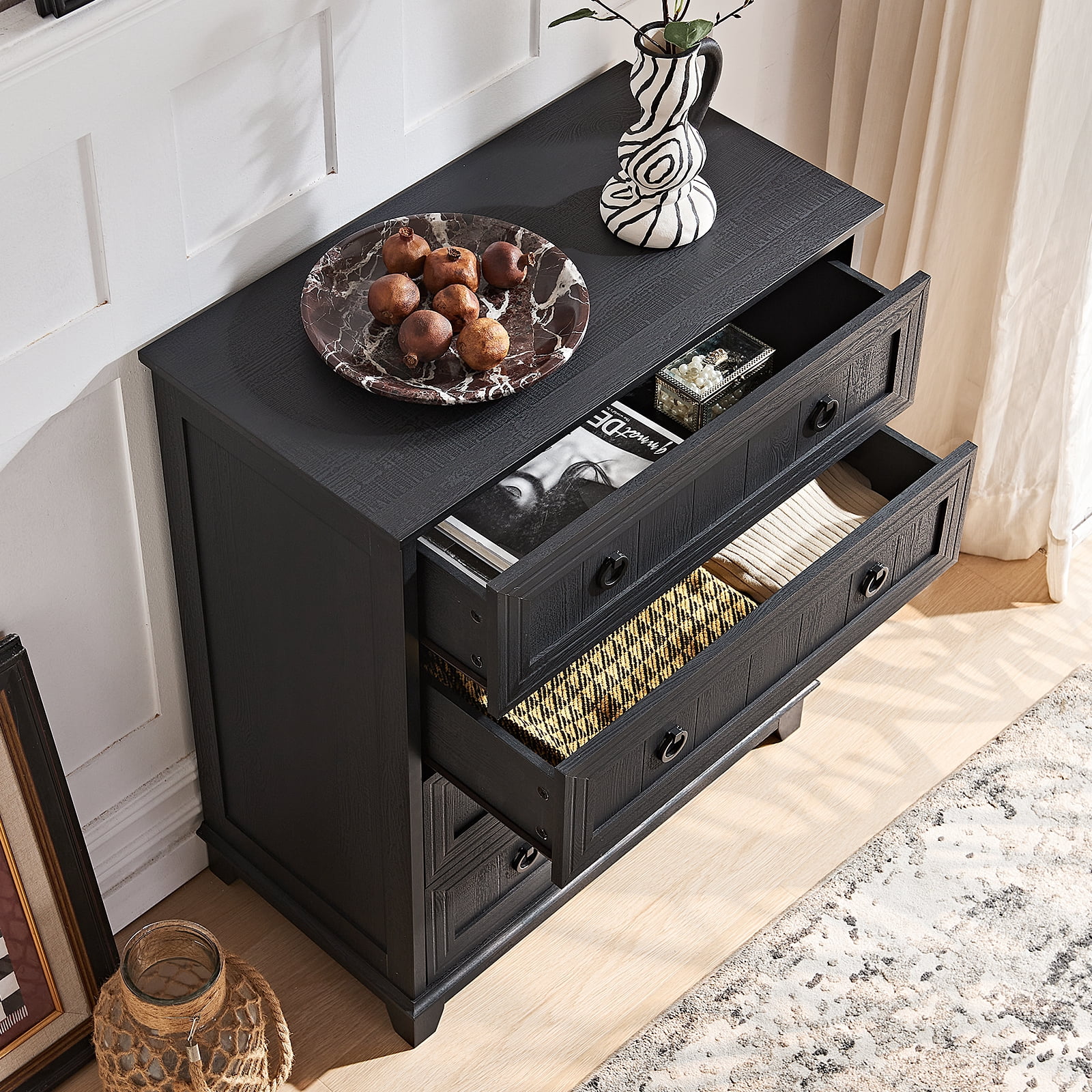 Joaxswe 4 Drawer Dresser for Bedroom, Black Tall Chest of Drawers Wood Storage Cabinet for Living Room, Hallway, Entryway, Guest Room