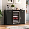 thumbnail image 3 of Herture Mini Fridge Cabinet,Coffee Bar Cabinet with Fridge Space & Wine Storage with Outlet,Fits 24" Fridge,Mini Fridge Stand,Buffet Sideboard Table Wine Cabinet for Kitchen Dining Room Black KH04MRB, 3 of 9