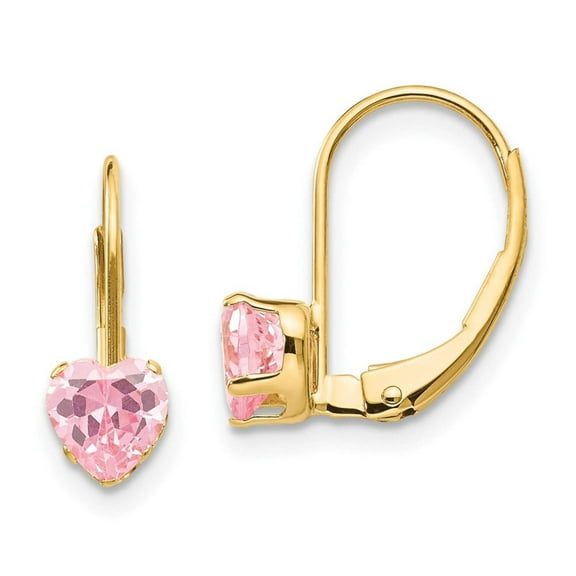 14k Gold Madi K Pink CZ Heart Leverback Earrings