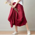 thumbnail image 4 of Maxi Dresses LEBONYARD High-waisted Midi Skirt for Women,Women's Elastic Waist Solid Cotton and Linen Skirt Loose Large Lantern Skirt Wine Free Size, 4 of 8