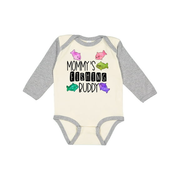 Inktastic Mommy's Fishing Buddy with Colorful Fish Boys or Girls Long Sleeve Baby Bodysuit