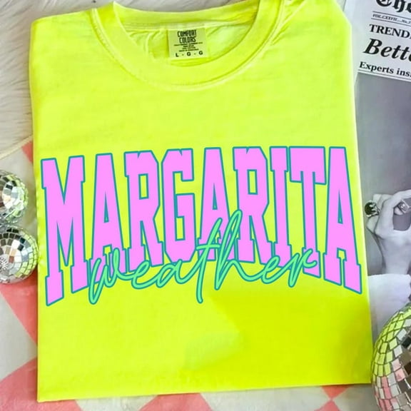 Margarita Weather Shirt, Distressed Varsity Summer Shirt, Trendy Hot Pink and Teal Shirt, Aesthetic Summertime Graphic Tee for Women