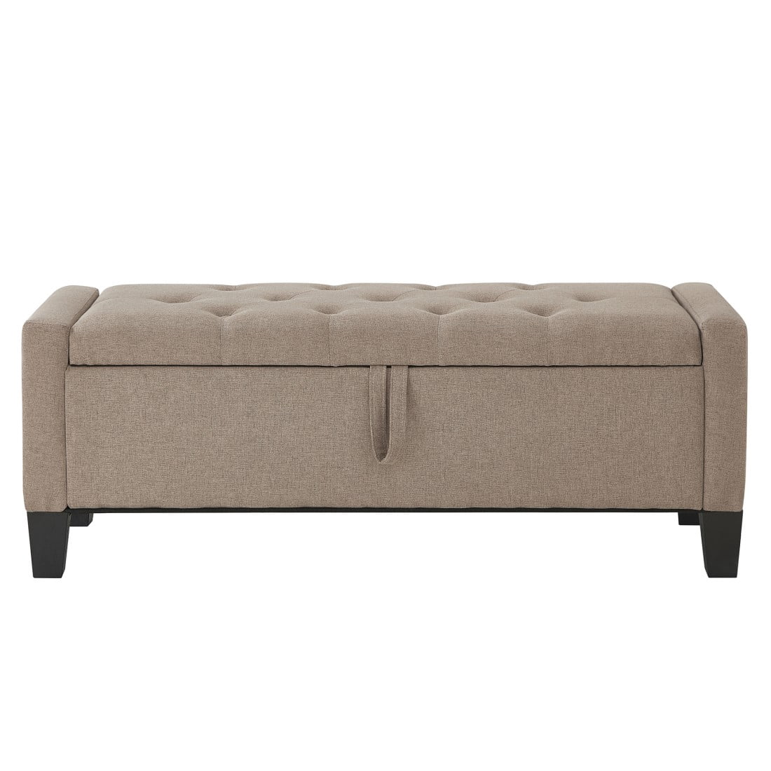 GZXS 45 Inch Upholstered Storage Bench in Linen, Tufted Ottoman Seat with Side Pocket for Bedroom, Entryway, Small Apartments