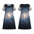 thumbnail image 3 of Bixox Robe d'Été à Manches Courtes pour Femmes Robe Ample Longueur Genou avec Poches-The Galaxy, 3 of 7