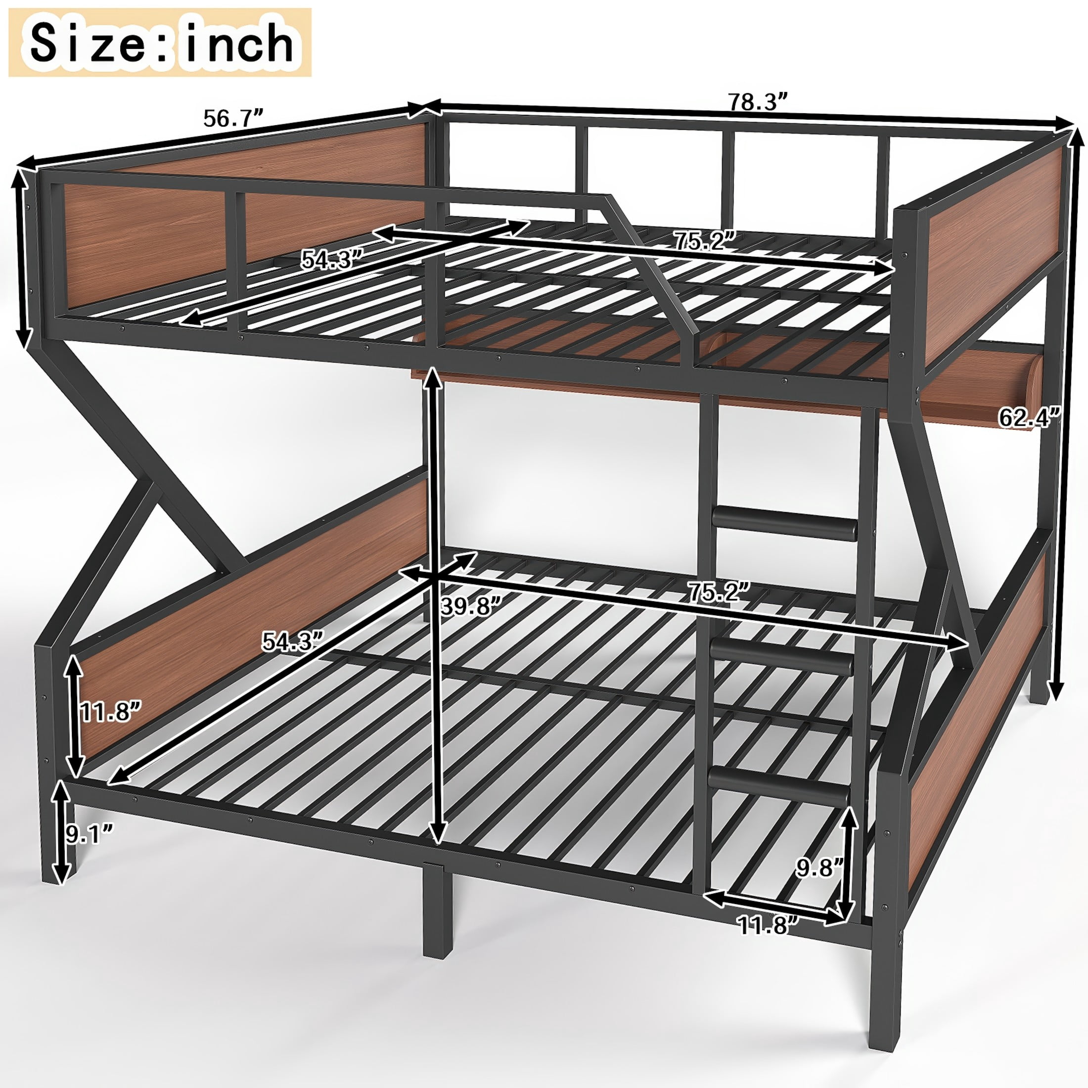 Noble House Full over Full Metal Bunk Bed with Storage Shelves and LED Lights, Black