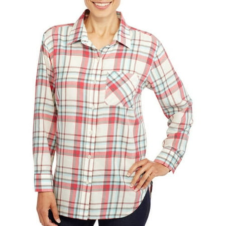 Womens Tunic-Length Boyfriend Plaid Shirt - Walmart.com