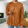 thumbnail image 2 of ManxiVoo Comfortable Pleated Detail Long Sleeve T Shirt for Women Generous Loose Fit Soft Crew Neck Top Everyday Easy Care Fabric XXXXXL Size Gold, 2 of 7
