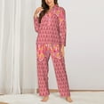 thumbnail image 3 of Kll Chocolate With Flowing Cream Print Women'S Long Sleeve Pajamas With Pants Sleepwear Loungewear 2 Set-Small, 3 of 9