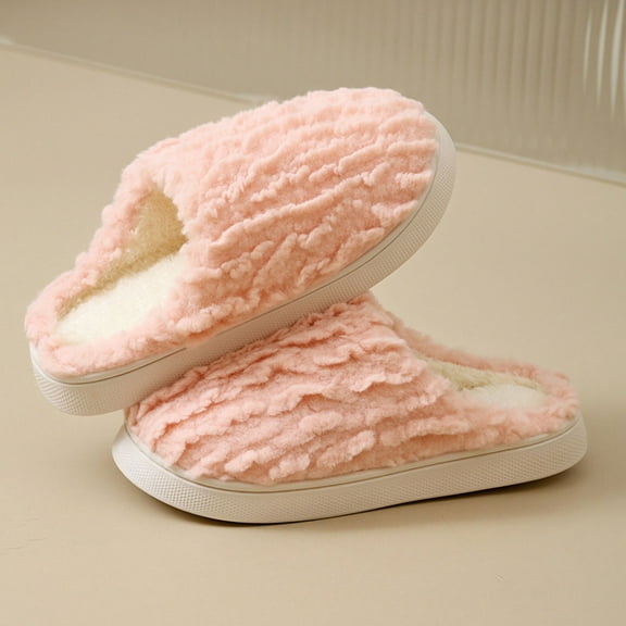 Fnooota Fuzzy Slippers for Women, Flat Non Slip Closed Toe Winter House Shoes Pink Size 6.5-7