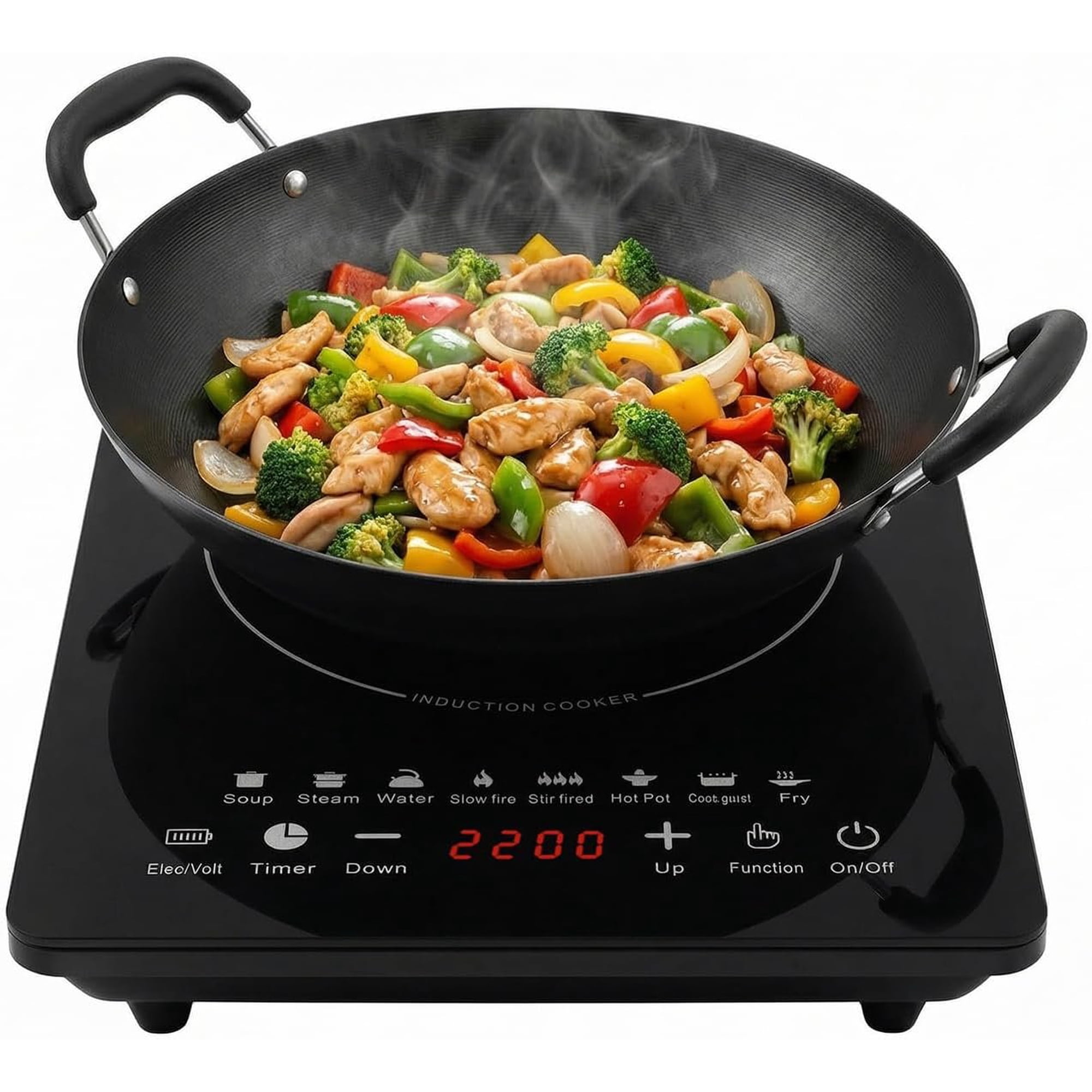 Portable Electric Countertop Burner, 2200W Single Burner Induction Cooktop with 3-Hour Timer, 8 Preset Programs, 140-464? Adjustable Temp, Hot Plates for Countertop with LCD Display